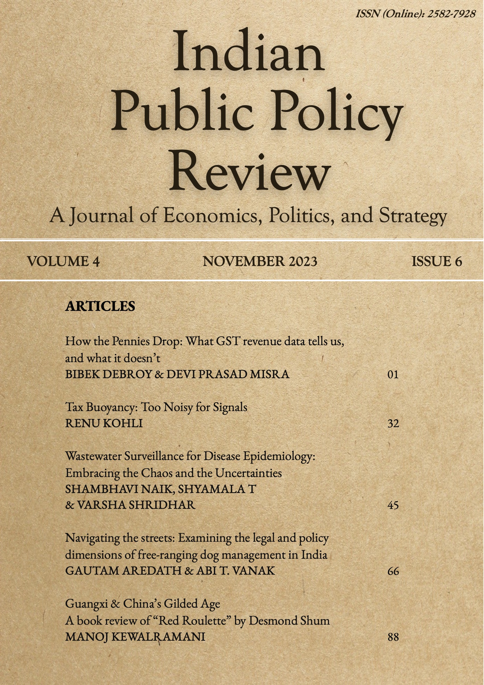 					View Vol. 4 No. 6 (Nov-Dec) (2023): Indian Public Policy Review
				