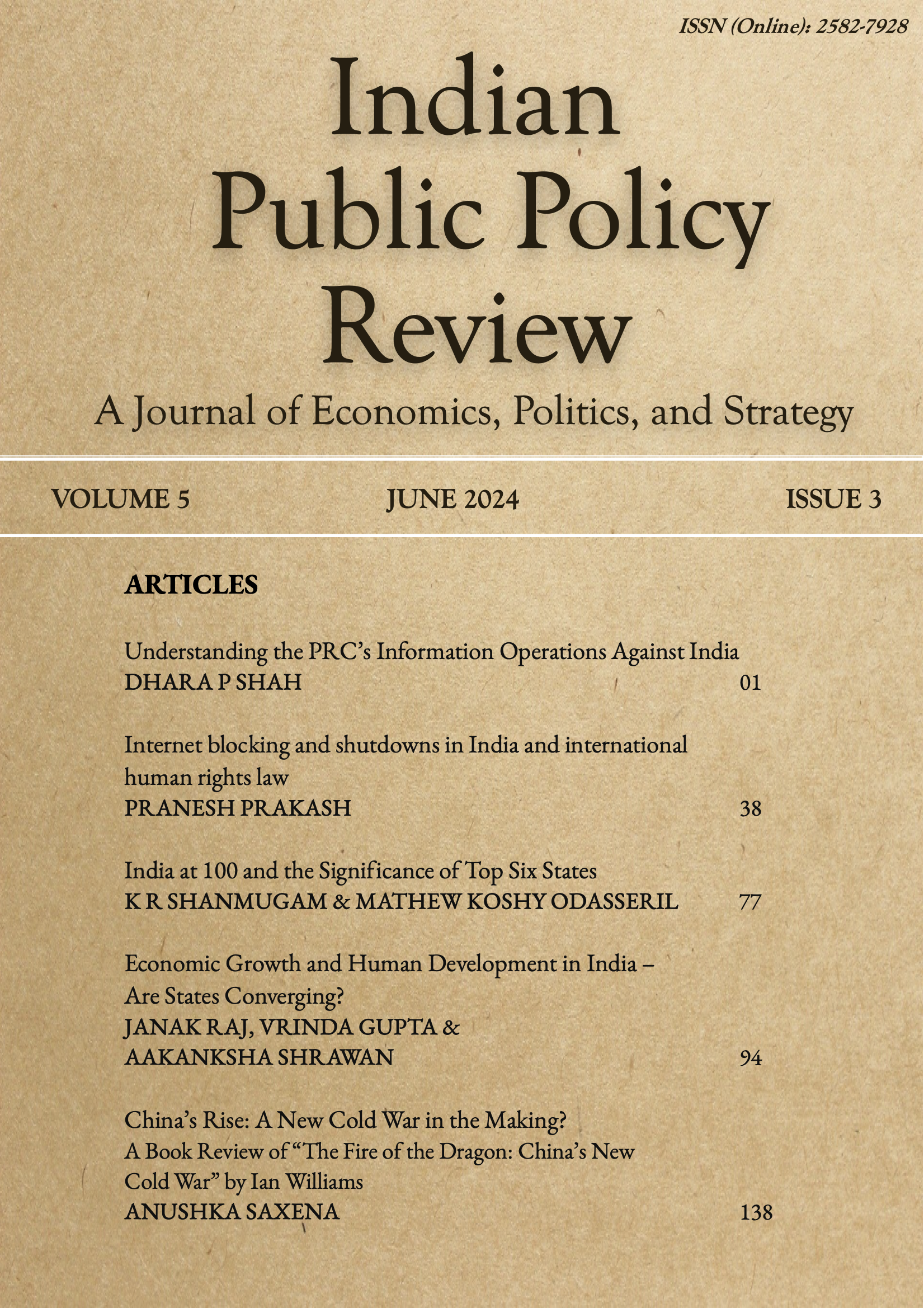 					View Vol. 5 No. 3 (May-Jun) (2024): Indian Public Policy Review
				