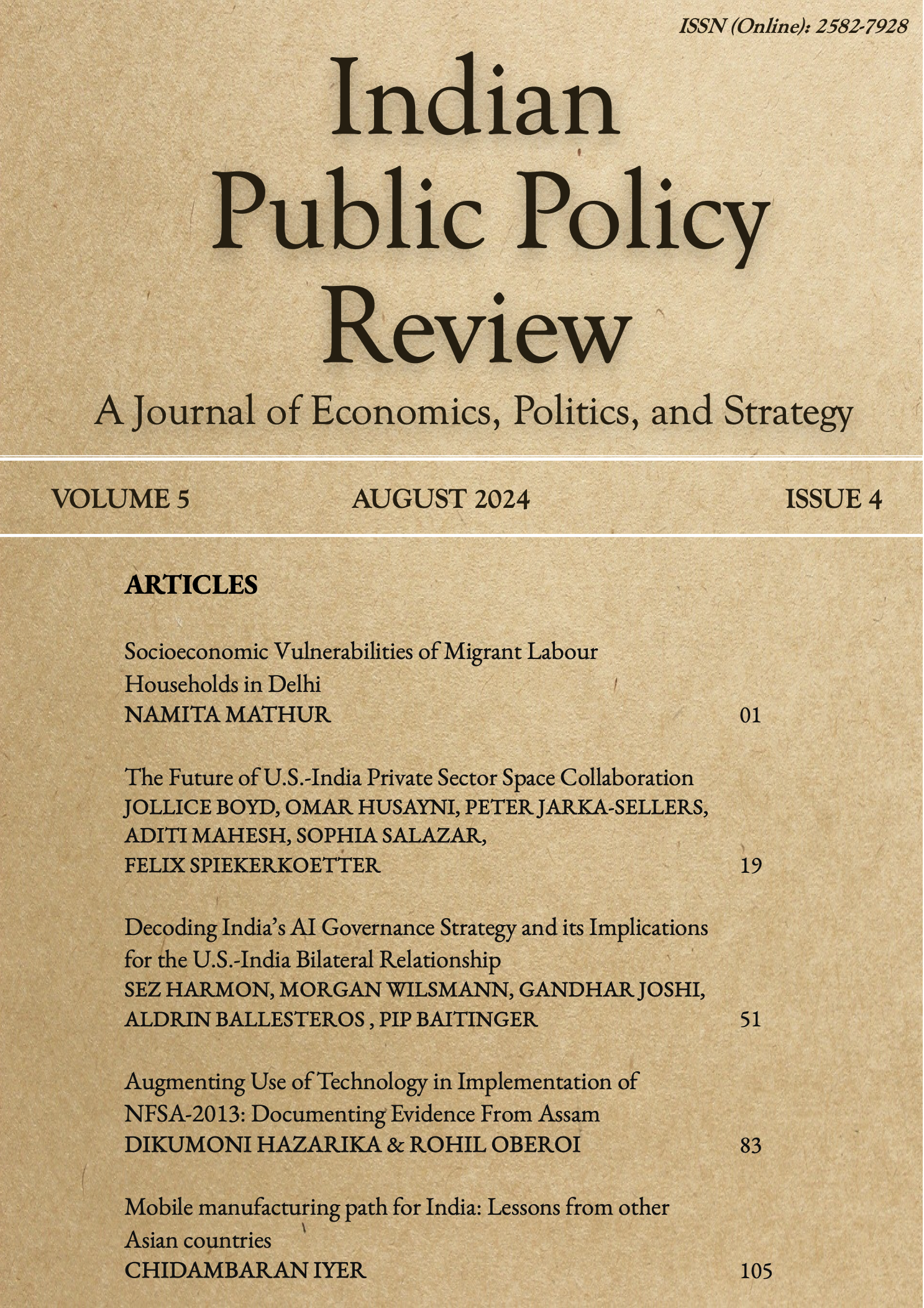 					View Vol. 5 No. 4 (Jul-Aug) (2024): Indian Public Policy Review
				