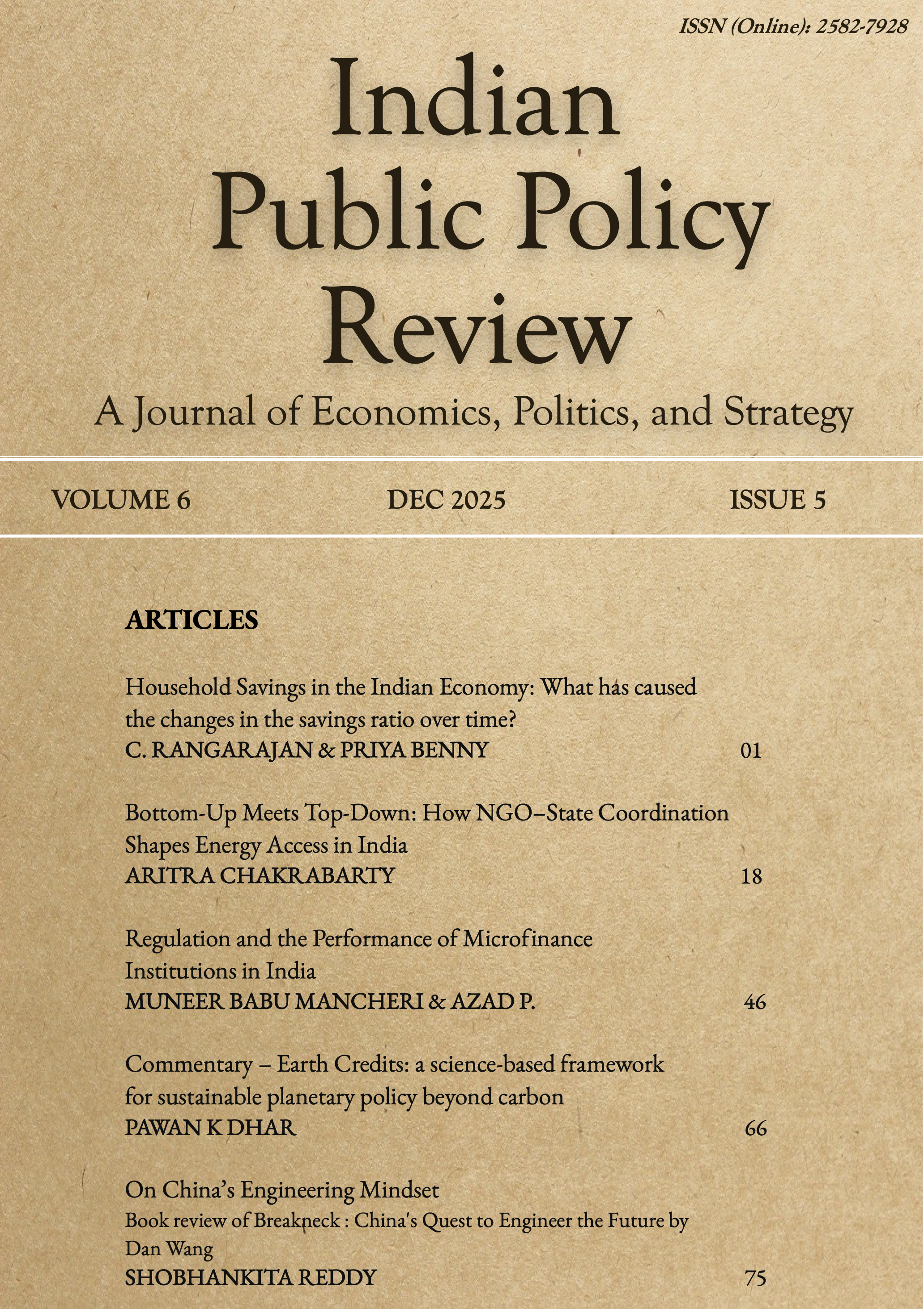 					View Vol. 6 No. 5 (2025): Indian Public Policy Review
				
